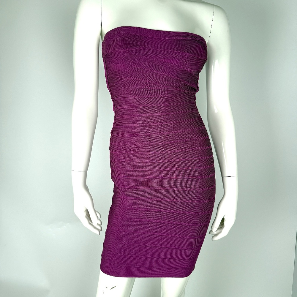 Herve Leger Simone Amethyst Purple Strapless Dress XS